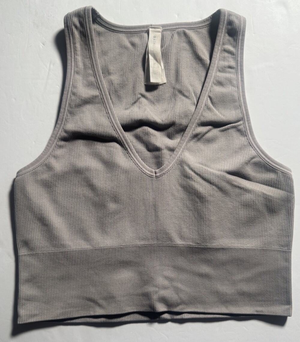 Athleta Aurora Gray Ribbed V Neck Crop Tank Women M